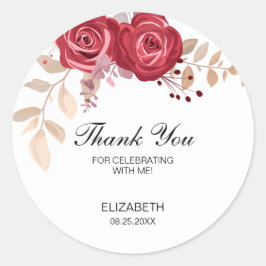 Adesivo Elegante Maroon Rosa Floral Greenery Aniversário