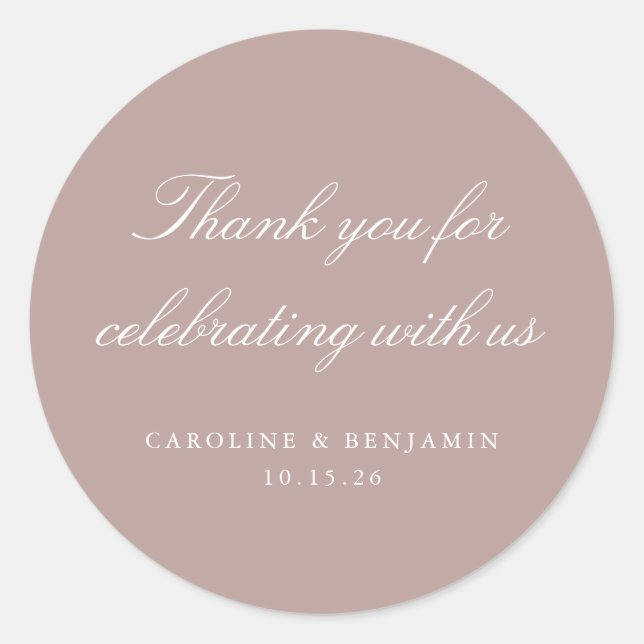 Adesivo Elegante Mauve Script Casamento Personalizado Obri (Frente)