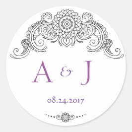 Adesivo Elegante Mehndi design redondo autocolante-preto