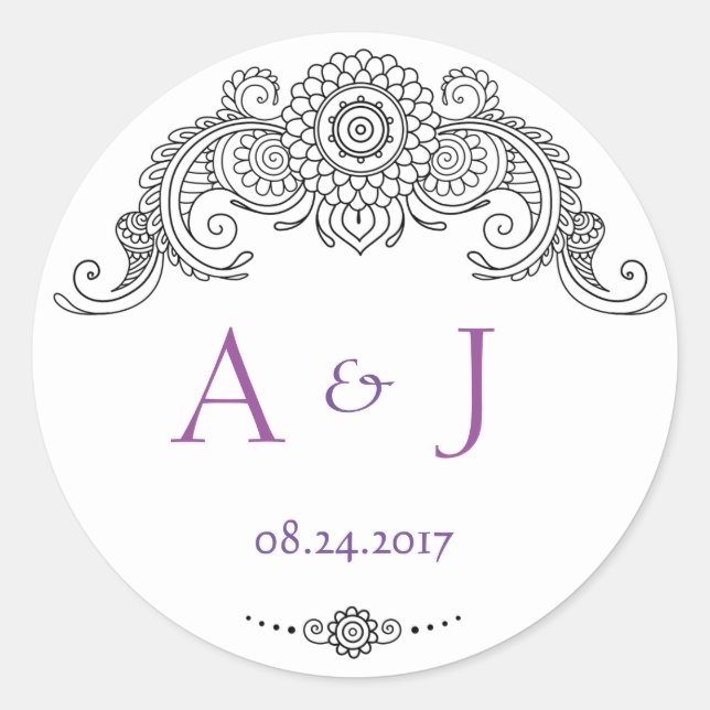 Adesivo Elegante Mehndi design redondo autocolante-preto (Frente)