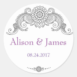 Adesivo Elegante Mehndi design redondo autocolante-preto