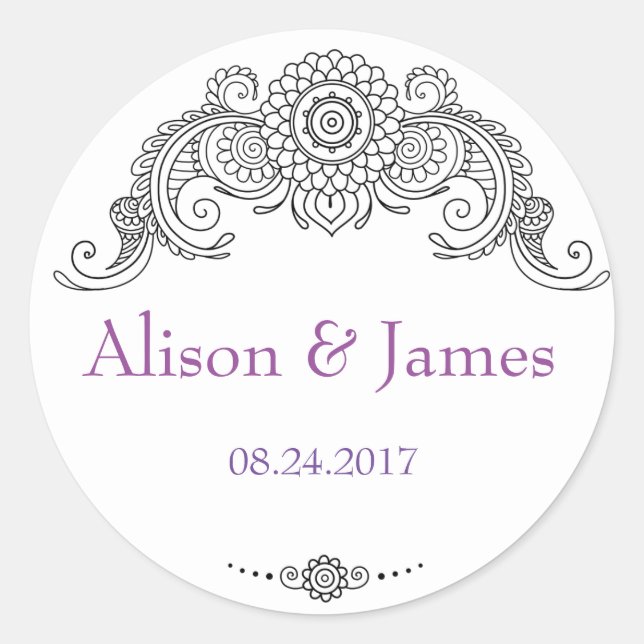 Adesivo Elegante Mehndi design redondo autocolante-preto (Frente)