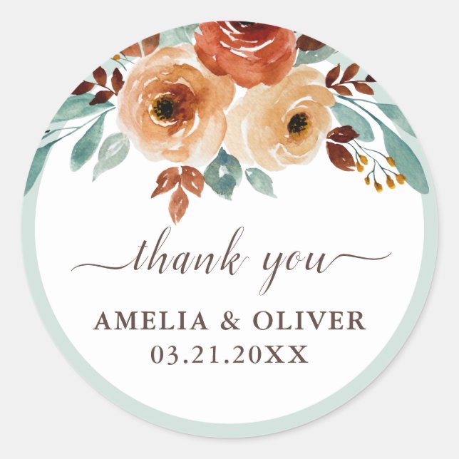 Adesivo Elegante Mint Green Floral Weding Obrigado (Frente)