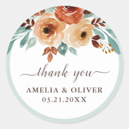 Adesivo Elegante Mint Green Floral Weding Obrigado