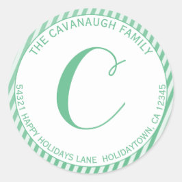 Adesivo Elegante Mint Silver Foil Stripe Monograma Endereç