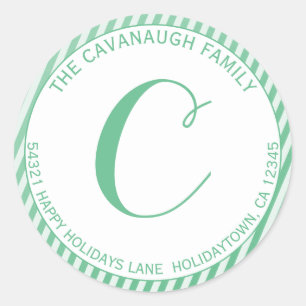 Adesivo Elegante Mint Silver Foil Stripe Monograma Endereç