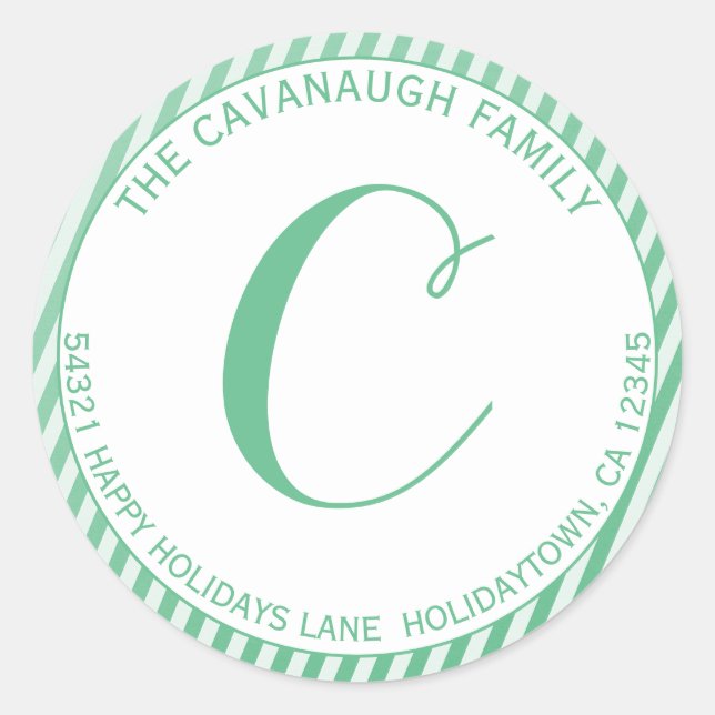 Adesivo Elegante Mint Silver Foil Stripe Monograma Endereç (Frente)