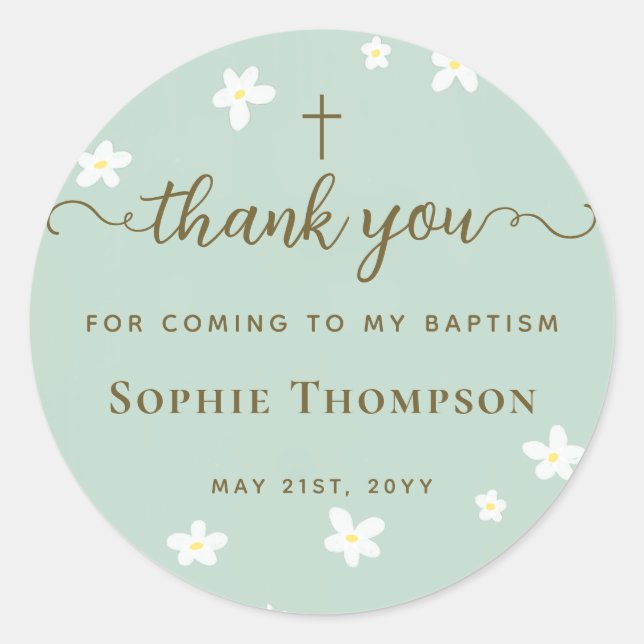 Adesivo Elegante moderna Daisy Verde Floral Obrigado (Frente)