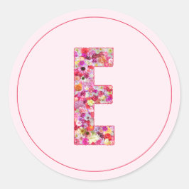 Adesivo Elegante Moderno Monograma Floral Rosa Letra E