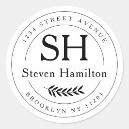 Adesivo Elegante Moderno Monograma Nome Folha Endereço de 
