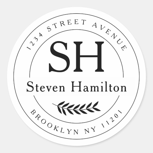 Adesivo Elegante Moderno Monograma Nome Folha Endereço de  (Frente)