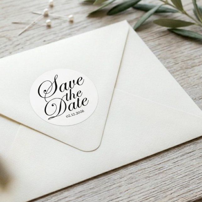 Adesivo Elegante Moderno Personalizado Salve a Data | Text (Wedding custom save the date round sticker )