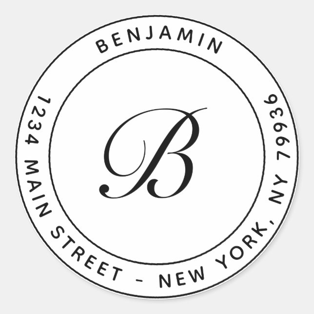 Adesivo Elegante Monograma Circular Endereço de Retorno Br (Frente)