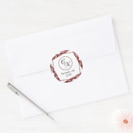 Adesivo Elegante Monograma com Vinhetas Redondas Maroon