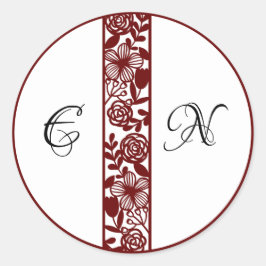 Adesivo Elegante Monograma com Vinhetas Redondas Maroon