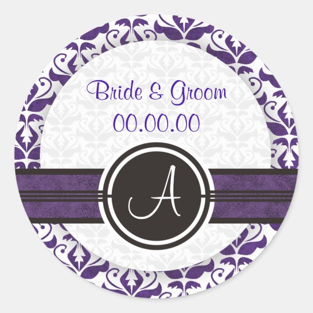 Adesivo Elegante Monograma Damask Save The Date Stickers (Frente)