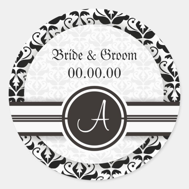 Adesivo Elegante Monograma Damask Save The Date Stickers (Frente)