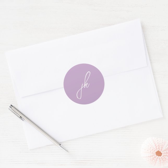Adesivo Elegante Monograma de Casamento em Letra Lilás (Envelope)