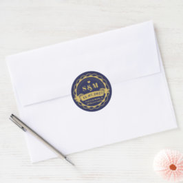 Adesivo Elegante Monograma de Casamento Nome Azul Marinho 
