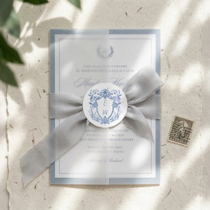 Adesivo Elegante Monograma de Cume Azul para Casamento