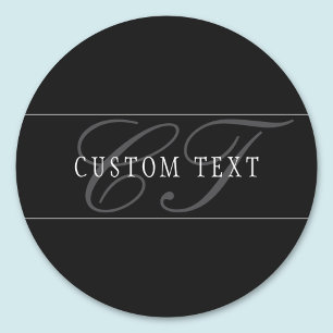 Adesivo Elegante Monograma de Script Editável Preto Cinza 