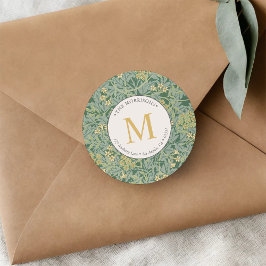 Adesivo Elegante Monograma Dourado Floral Verde Endereço d