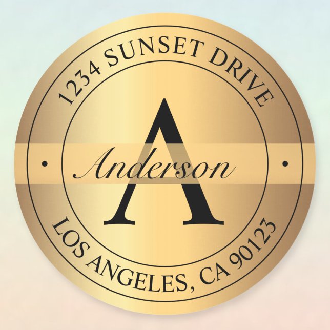 Adesivo Elegante Monograma Faux Dourado Return Address (Criador carregado)