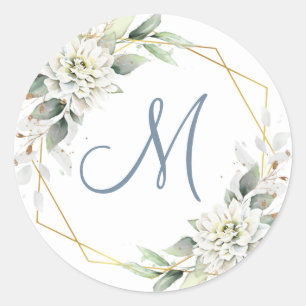 Adesivo Elegante Monograma Floral de Verde-azulado Pó