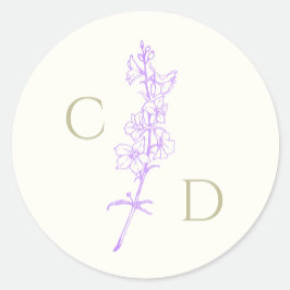 Adesivo Elegante Monograma Floral Lavanda Larkspur 