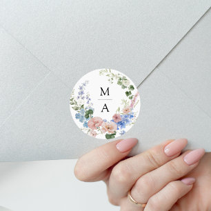 Adesivo Elegante Monograma Floral Romântico de Casamento