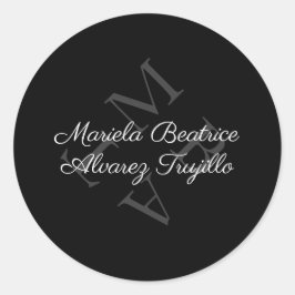 Adesivo Elegante Monograma Nome Cinza Preto