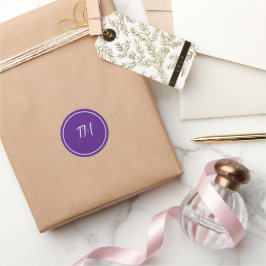 Adesivo Elegante Monograma Roxo Branco Stick Redondo Cláss