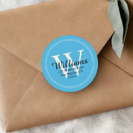 Adesivo Elegante Monograma Solid Blue Return Endereço