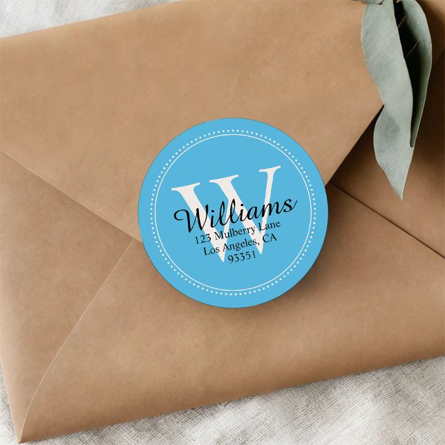 Adesivo Elegante Monograma Solid Blue Return Endereço (Criador carregado)