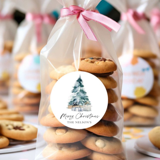 Adesivo Elegante Natal Botânico Alegre (Merry Christmas Favor Round Sticker)