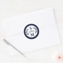 Adesivo Elegante Noiva Monograma Moderno Favor Azul Marinh