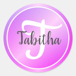 Adesivo Elegante Nome Monogramado em Roxo e Rosa Pastel Om