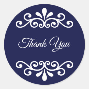 Adesivo Elegante Obrigado Caligrafia no Marinho Azul