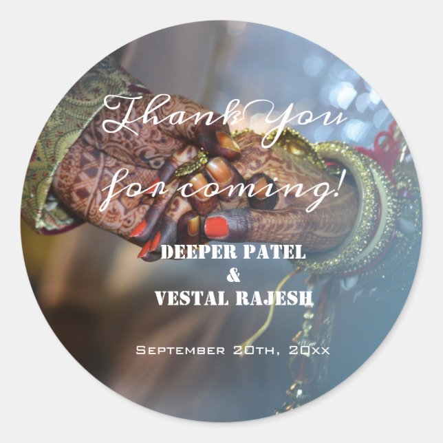 Adesivo Elegante Obrigado Calliografia Casamento de Henna  (Frente)