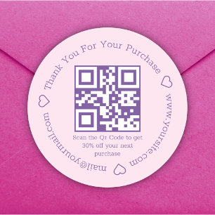 Adesivo elegante obrigado código qr de negócios rosa roxo