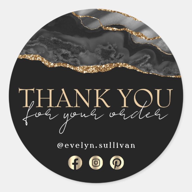Adesivo Elegante obrigado preto de ouro agate você cola (Frente)