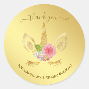 Adesivo Elegante obrigado unicórnio floral brilhante
