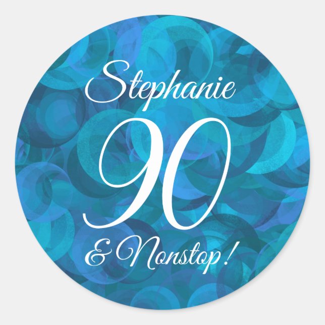 Adesivo Elegante Ocean Blue 90 e Aniversário Sem Parada (Frente)