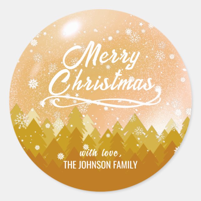 Adesivo Elegante Ouro Pacífico Neve Floresta Feliz Natal (Frente)
