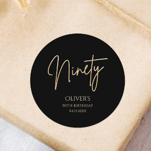 Adesivo Elegante Ouro Preto Aniversário de 90 Anos