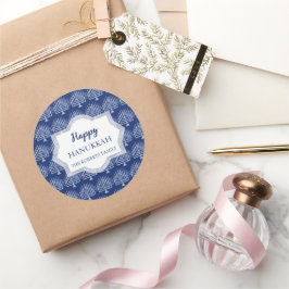 Adesivo Elegante padrão de Menorá de Hanukkah Azul Feliz