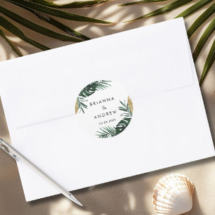 Adesivo Elegante, Palma Verde, Borda Dourada (Imitação)