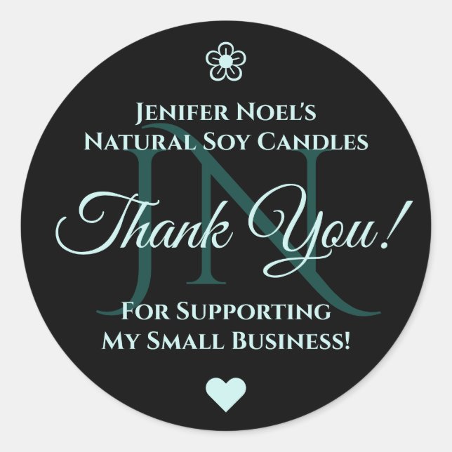 Adesivo Elegante Pastel Negro Texto Azul Claro Obrigado (Frente)