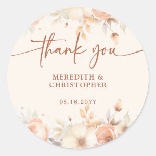 Adesivo Elegante Peach Floral Obrigado A Favor Do Casament
