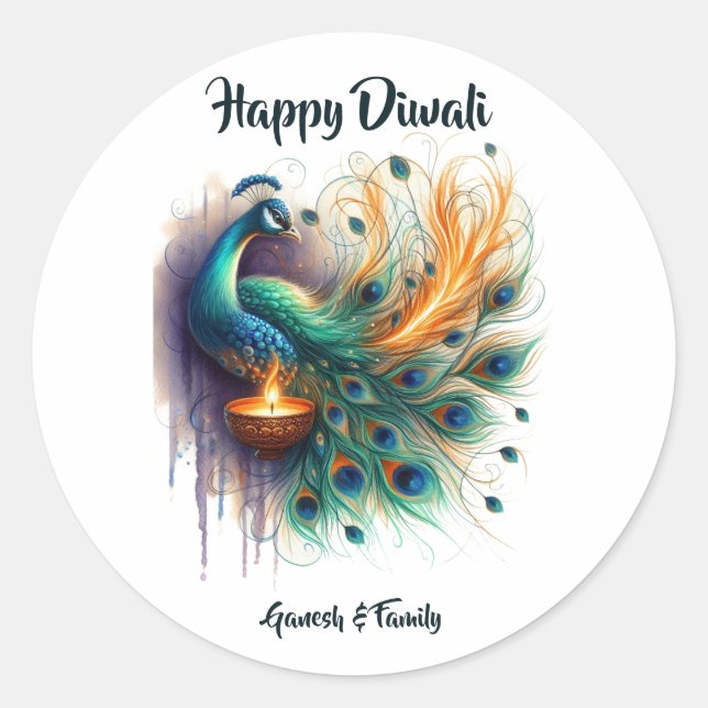 Adesivo Elegante Peacock watercolor Diwali (Frente)
